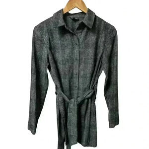 Women’s TopShop Black Gray Plaid Belted Button Down Shirt Size 4 Small